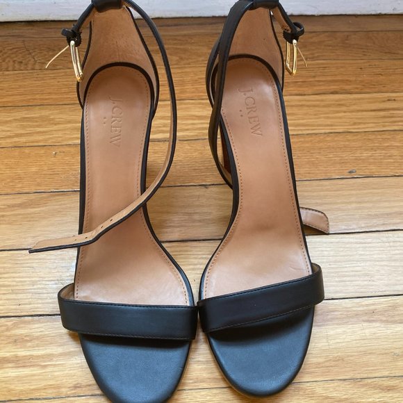 Black J. Crew Ankle Strap Heeled Sandals - Picture 1 of 8